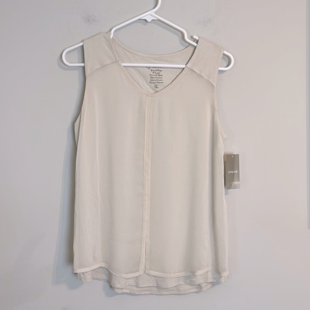 Chicos woven split front tank in color cement sleeveless chicos